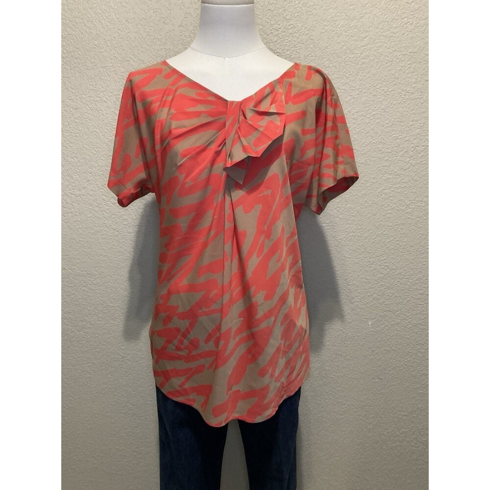 LOFT, Short Sleeve Blouse, Tan W/Poppy Orange Print, Size: S - Picture 2 of 5